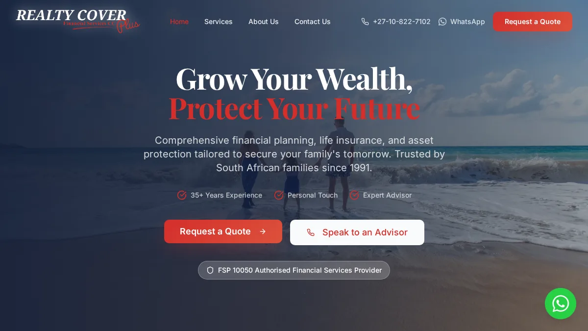 Realty Cover Plus website screenshot
